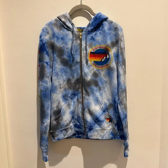 Aviator Nation Hamptons Logo Tie-Dye Full Zip Hoodie size small